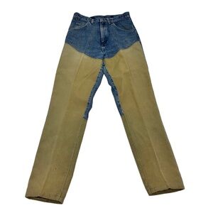 Vintage Wrangler Mens 33x34 Work Pro Gear Jeans Brown Blue Brush Guard Denim